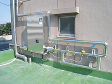 直結増圧給水ユニットと電磁弁設置工事（高架水槽式）